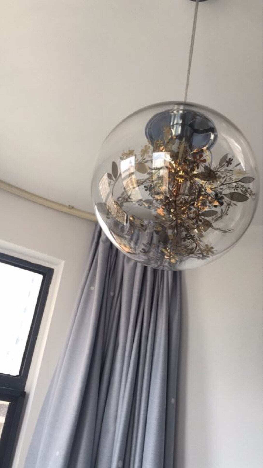 Modern Pendant Light Glass Ball Lamp With Metal Leaf Flower Glass Kitchen Bedside Hanging Lamp Kitchen Suspension Light