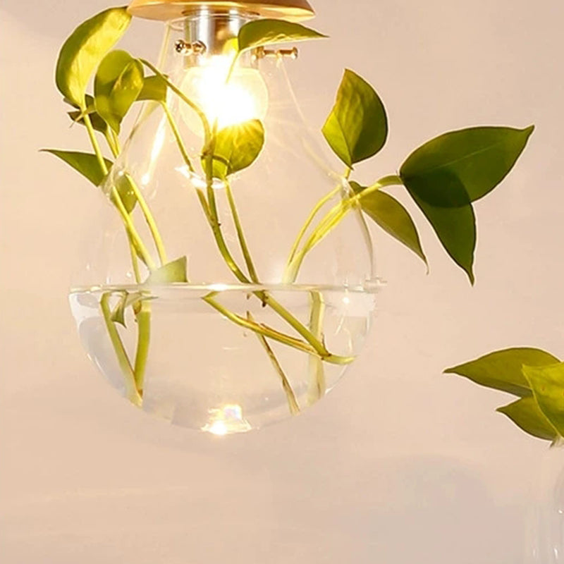Modern Solid Wood Glass Plant Pendant Lights Garden Plant Flower Pot Restaurant Shop Ceiling Lamp