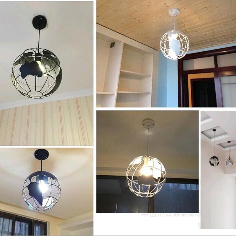 Art Deco Globe Black White Modern Pendant Lamp Iron Cage Loft E27 Cord Lights For Dining Room Living Room Cafe Office Bedroom