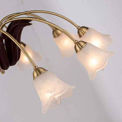 All Copper Pastoral Simple Modern Retro Living Room Bedroom Lamp Restaurant Flower Chandelier