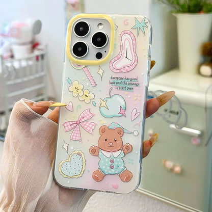 Cute Cartoon Bear Mobile Phone Case for IPhone 17 16 Promax 15 14 13 12 11 IPhone16pro Bow Bracelet Protective Case