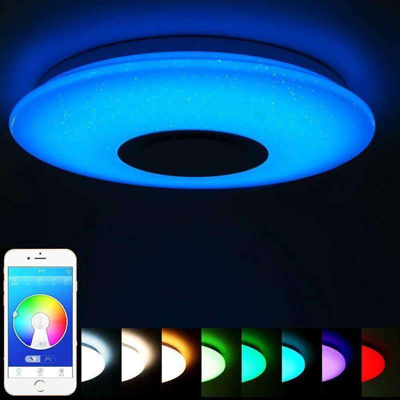 HOT Music Led Ceiling Light Lamp 60W Rgb Flush Mount Round Starlight Music With Bluetooth Speaker Dimmable Color Changing Light