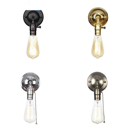 Pull chain switch scones led wall lights Chrome loft style retro vintage iron bedroom wall lamp bedside lampen stair wandlamp