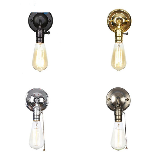 Pull chain switch scones led wall lights Chrome loft style retro vintage iron bedroom wall lamp bedside lampen stair wandlamp