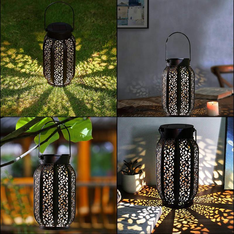 Retro Garden Solar Lamp Hollowed Out maple leaf Shadow Lantern Hanging Hollow Lamp Outdoor Lighting Waterproof Landscape Lamp