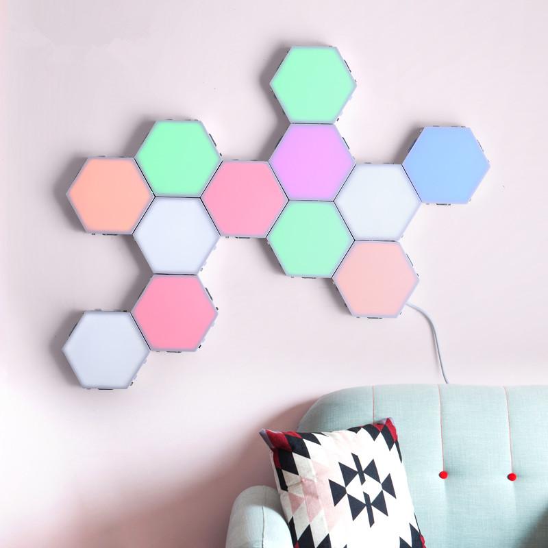 1-65 Pieces DIY Wall Lamp Touch Switch Quantum Lamp LED Hexagonal Lamps Modular Creative Decoration Wall Lampara