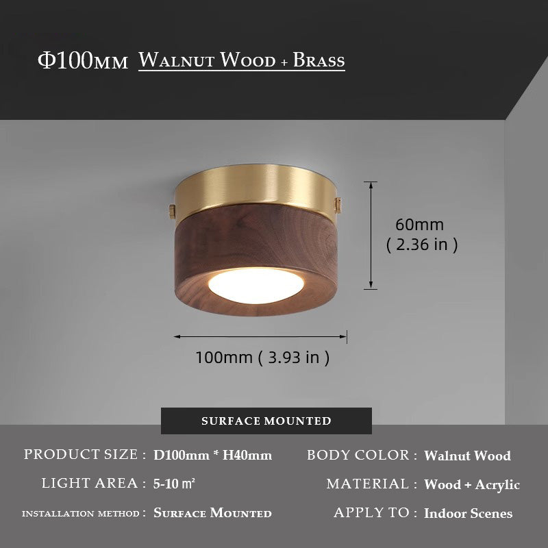 Walnut Wood Brass Downlight Ceiling Light Fixture Spotlight for Living Dining Room Kitchen Island Corridor