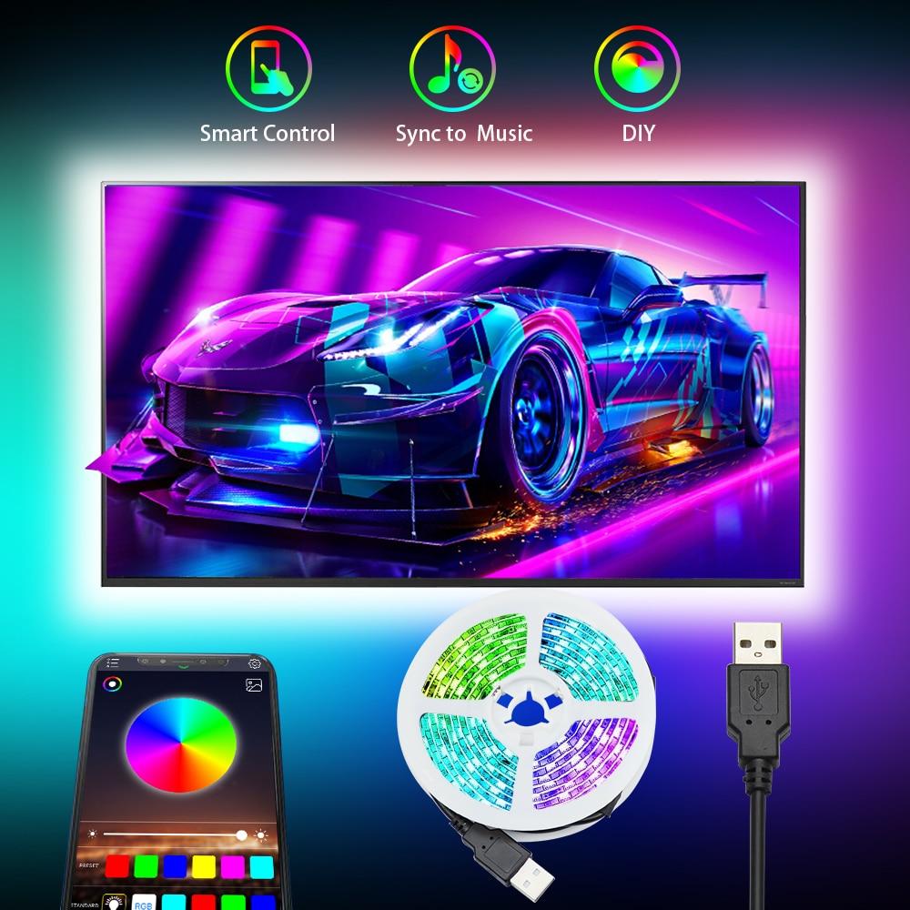Led Strip Light RGB 5050SMD DC 5V Flexible Ribbon 2835SMD 1M 2M 3M Tape Diode USB Led Strip Lamp Bluetooth Music TV Backlight