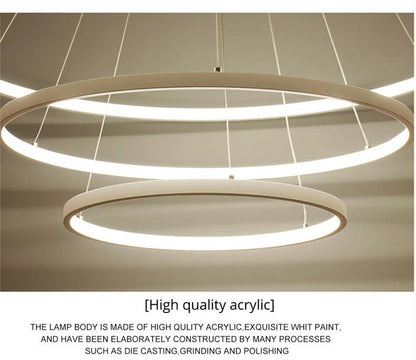 Modern LED Pendant Lights For Living Dining Room White Golden Coffee Black Circle Rings Aluminum Body Lamp Fixtures Home Lamp