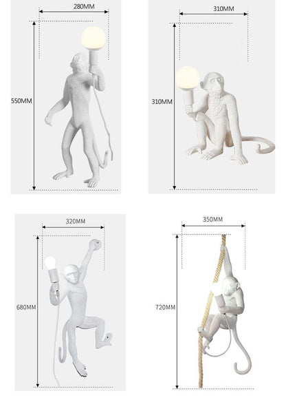 Resin Black White Gold Monkey Lamp Pendant Light For Living Room Lamps Art Parlor Study Room Led Lights lustre With E27 Led Bulb