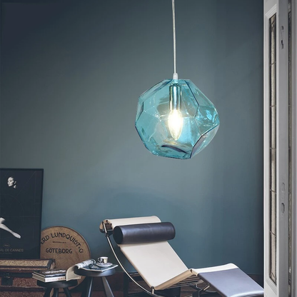 Modern Colored Glass Pendant Light E14 LED Lustrous Single Head Hanging Lamp For Kitchen Living Room Bedroom Bathroom Restaurant