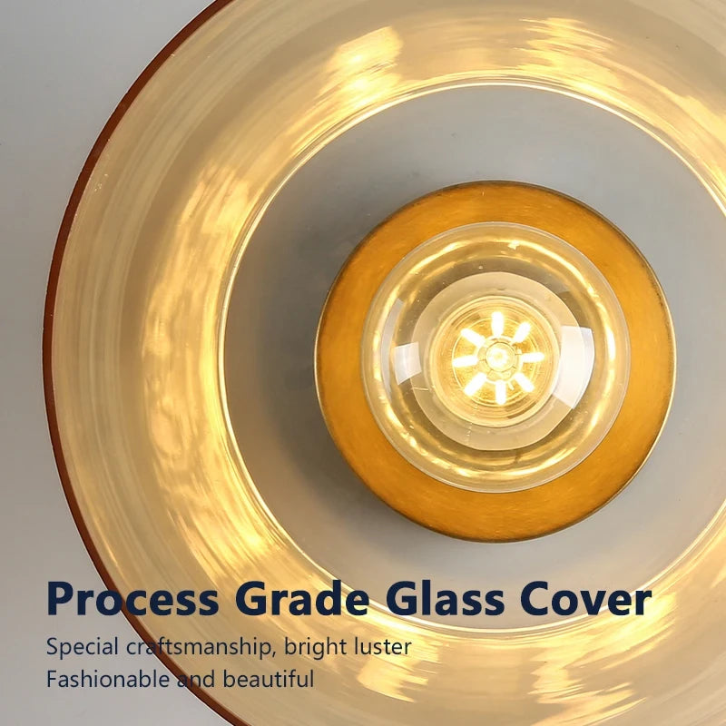 Modern Glass Ceiling Lamp Amber Green Glass Hood For Dining Room Home LED Decoration Light Fixture