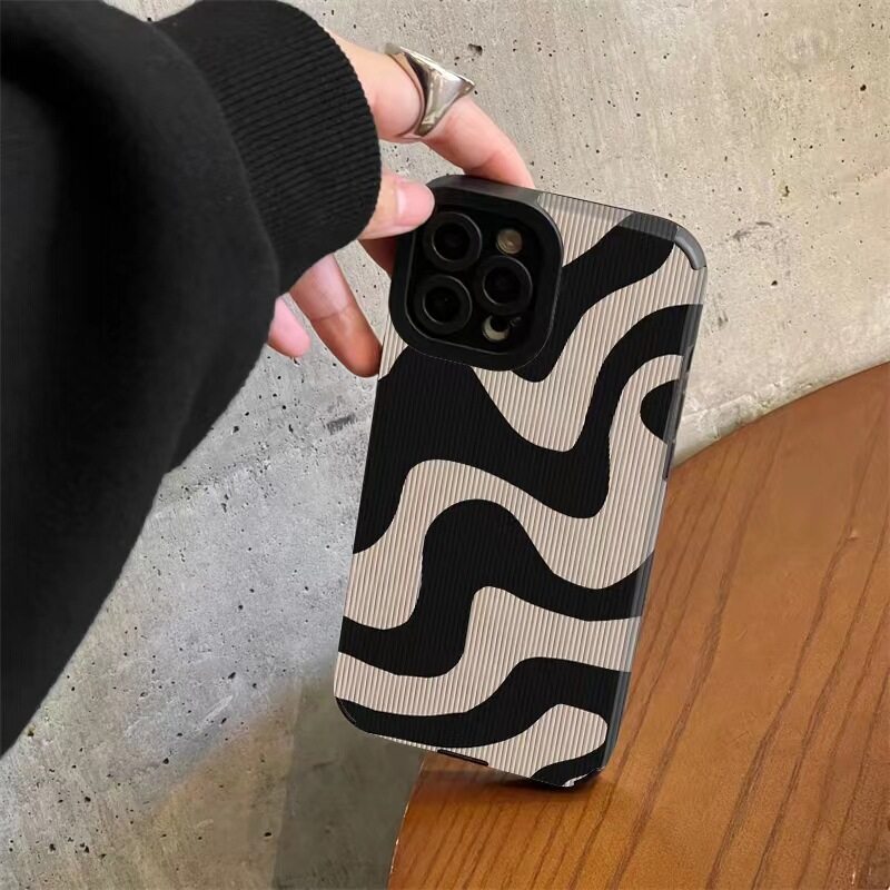 Fashion Zebra Stripes Wrinkle Silicone Case For iPhone 16 17 14 Plus Air 11 15 Pro Max 13 12 Mini Soft Leather Shockproof Cover