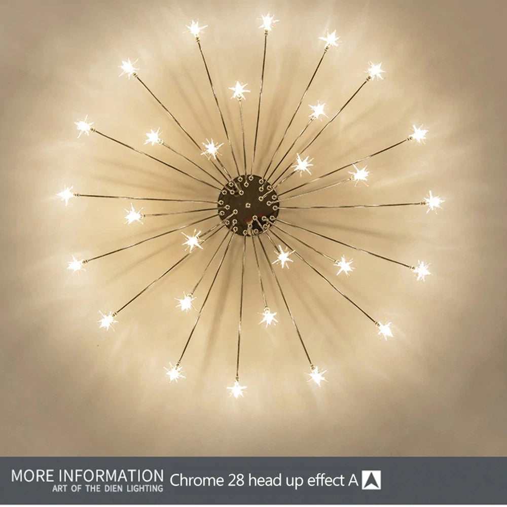 Starry Sky Stars LED Ceiling Lights Light Modern Round Crystal Glass 21/28 Heads Stars Lamps Bedroom Living Room Fixtures