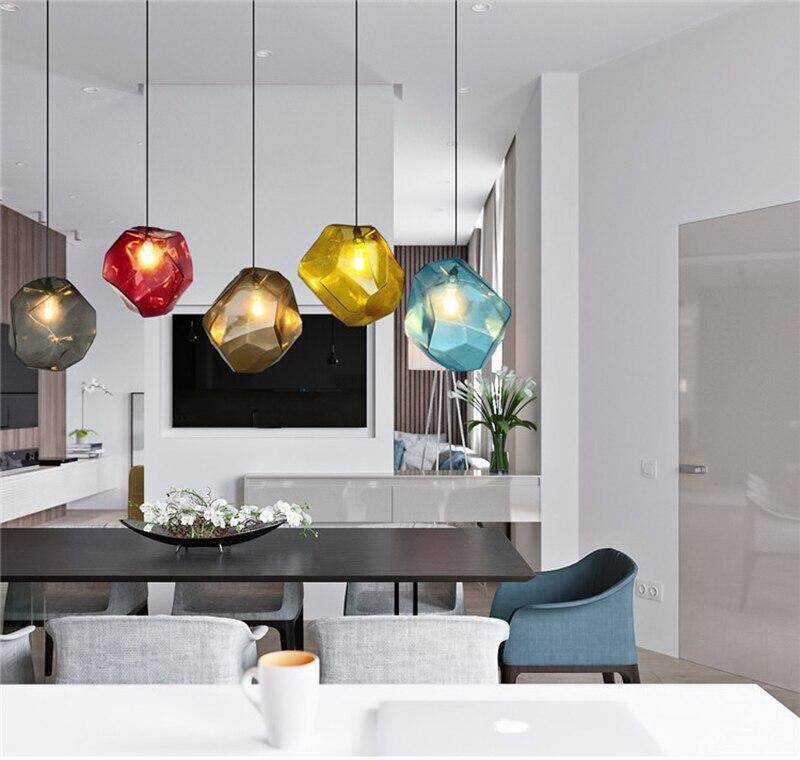 Modern Scandinavian Ice Crystal Glass Pendant Lights Creative Restaurant Hanging Lights Colored Stone Single Head Luminarias