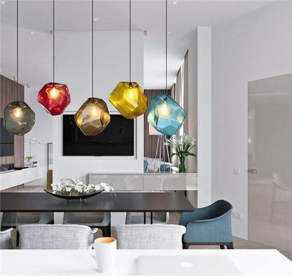 Modern Scandinavian Ice Crystal Glass Pendant Lights Creative Restaurant Hanging Lights Colored Stone Single Head Luminarias