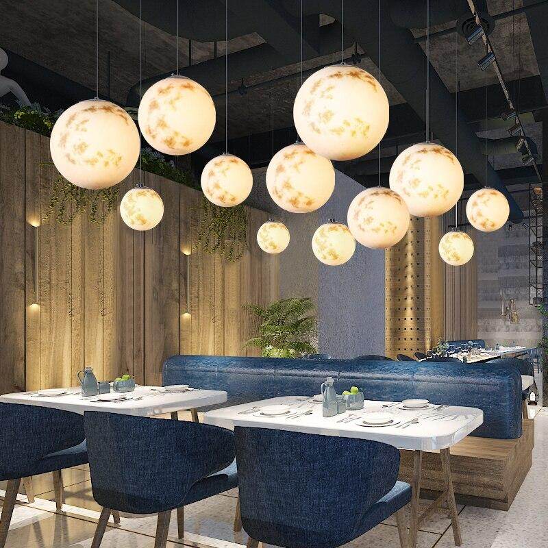 Modern Designer Creative Universe Resin Pendant Light Theme Park Child Room Living Room Hall Starry Moon Ball Pendant Lamp
