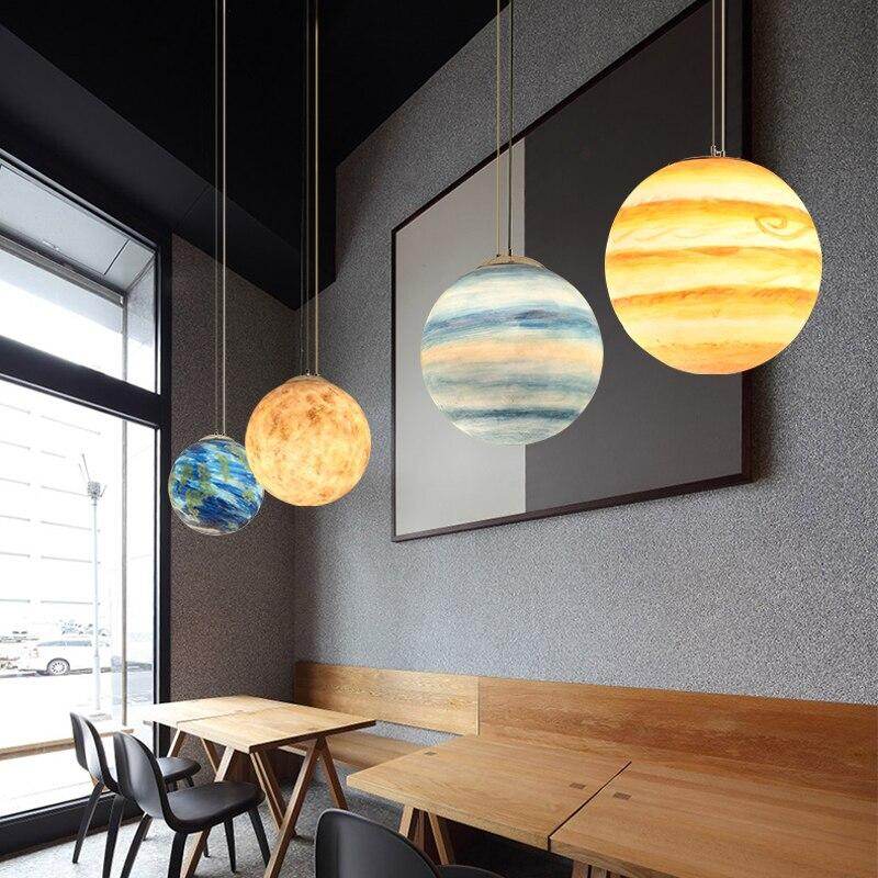 Modern Designer Creative Universe Resin Pendant Light Theme Park Child Room Living Room Hall Starry Moon Ball Pendant Lamp