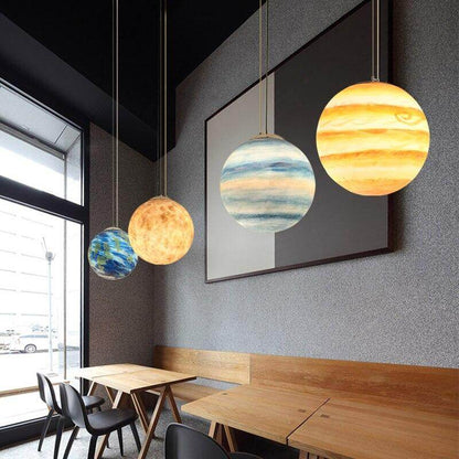Modern Designer Creative Universe Resin Pendant Light Theme Park Child Room Living Room Hall Starry Moon Ball Pendant Lamp