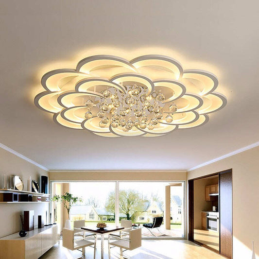 White Modern LED Ceiling Lights Fixture With Remote For Living Dining Room Home Bedroom Plafon Lamp Crystal Lighting Lustre