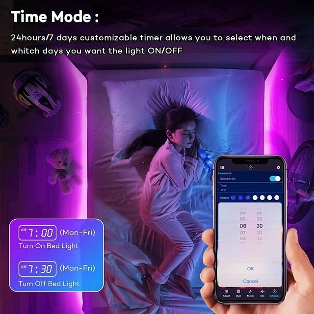 5M 10M 15M 20M RGB LED Strip Lights Music Sync 12V Waterproof LED Strip 30LED/M 5050 SMD Color Changing LED Light with Bluetooth Controller and Adapter for Bedroom Home TV Back Light DIY Deco