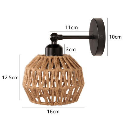 Rattan Wall Lamp Bedroom Living Room Corridor Wall Light E27 Bedside Lamp Retro Hemp Rope Woven Sconce Indoor Lighting Fixtures