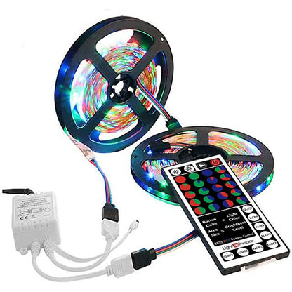 32.8ft 10M LED Light Strips RGB Tiktok Lights 600LEDs Flexible Color Change SMD 2835 with 44 Keys IR Remote Controller and 100-240V Power Supply for Home Bedroom Kitchen TV Back Lights DIY Deco
