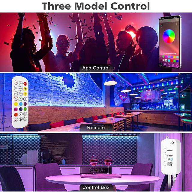 5M 10M 15M 20M RGB LED Strip Lights Music Sync 12V Waterproof LED Strip 30LED/M 5050 SMD Color Changing LED Light with Bluetooth Controller and Adapter for Bedroom Home TV Back Light DIY Deco