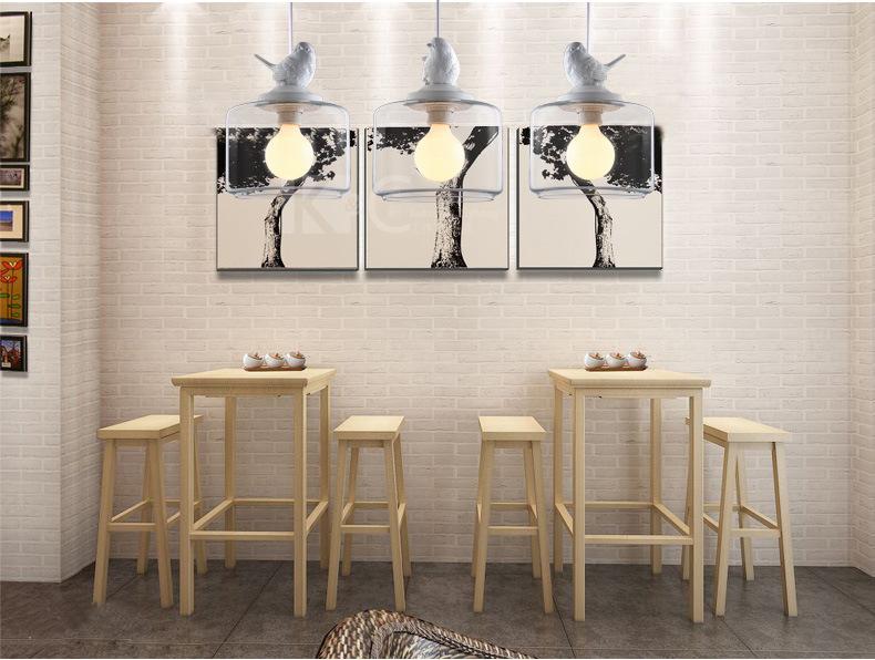 Lanterns Restaurant Droplight Nordic Bird Droplight Creative Personality Retro Chandeliers Modern Glass Pendant Lamp With Bulb