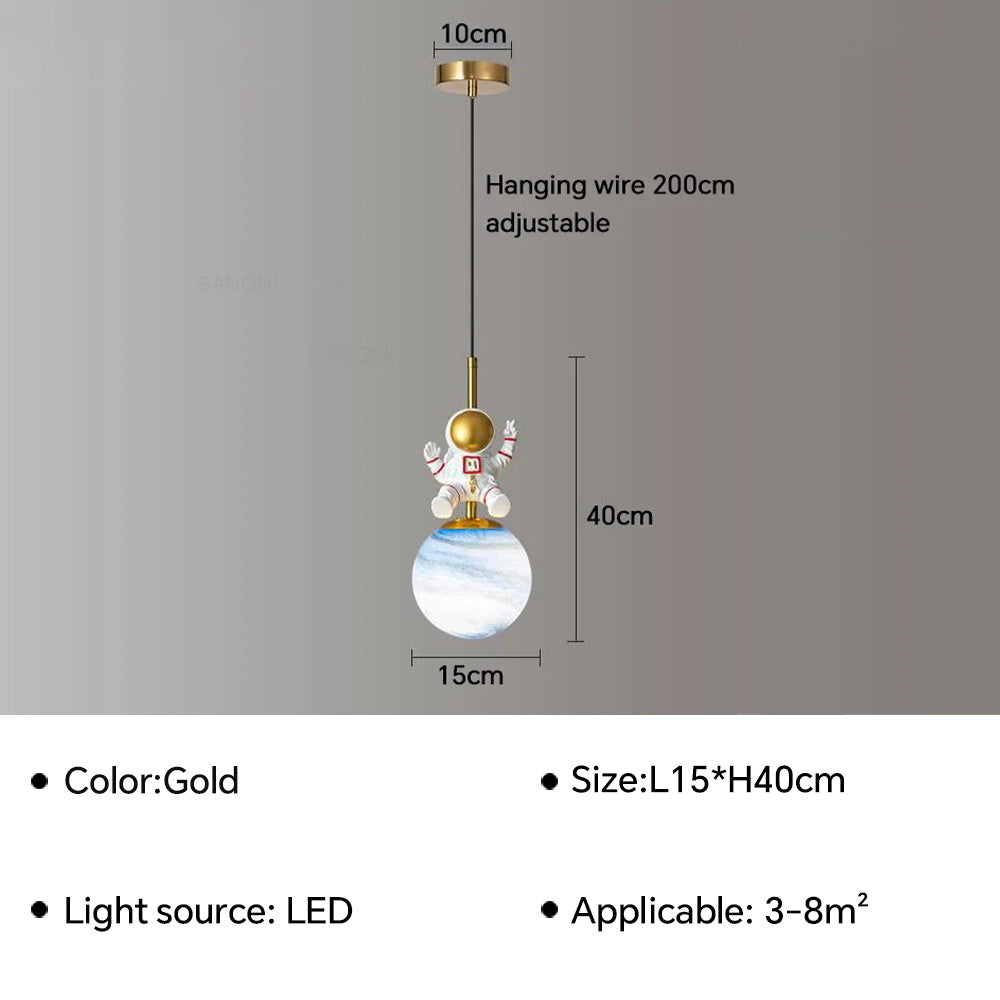 Modern LED Bedside Pendant Lamp Astronaut Chandelier for Child's Room Bedroom Moon Night Light Home Decor Light Fixture Lustre