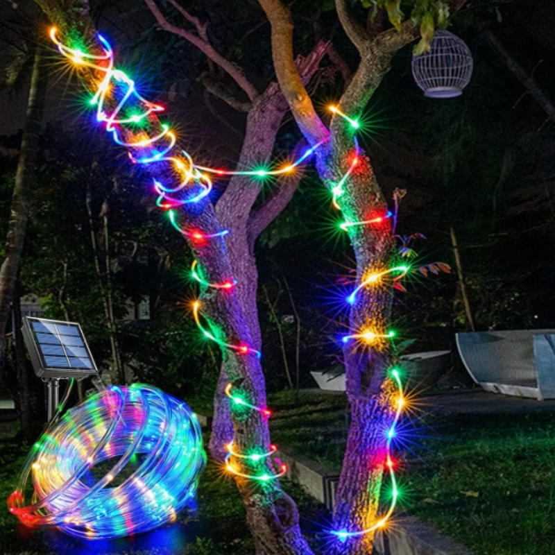 12m/7m Solar String Lights Garden Waterproof Tube Rope Lamp Christmas Garland Lights