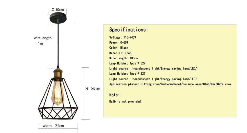 Modern  Industrial Vintage Cage Pendant Light Iron Art Diamond Pyramid Wrought home Ceiling Lamp Suitable for E27 bulbs
