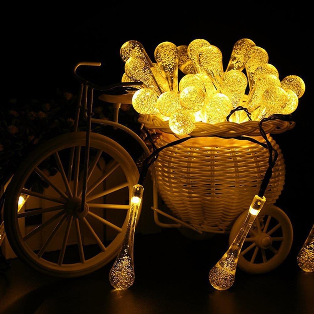 6M 30LED Solar Bulb Light String Droplet Bulbs Fairy String Lights For Outdoor Waterproof Garden Lawn Solar Lamp