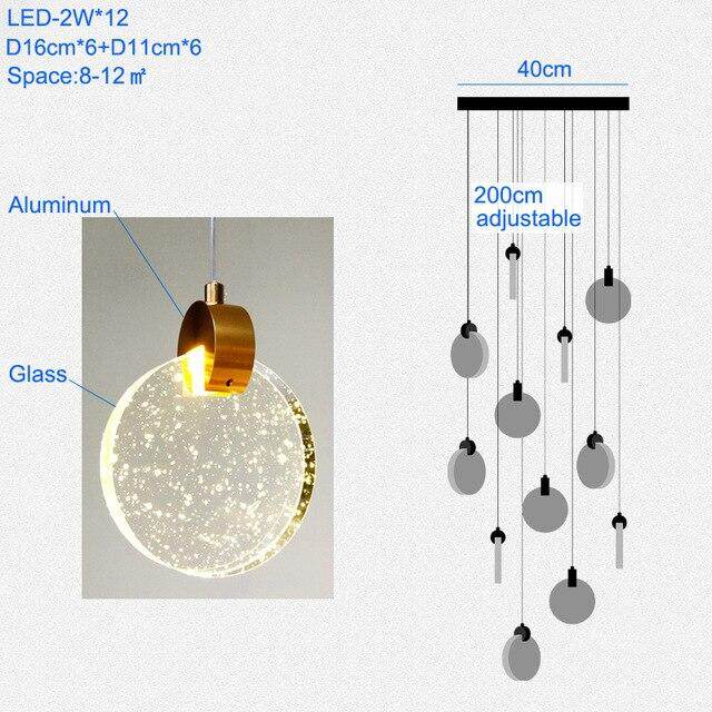 Modern Pendant Lamp For Stairwell Led Hanging Light For Hall Pendant Lights Living Room Round Glass Restaurant Kitchen Lighting