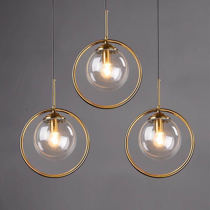 Nordic Gold Iron Chandelier Creative Post Modern Simple Bedroom Bedside Bar Coffee Restaurant Glass Ball Chandelier