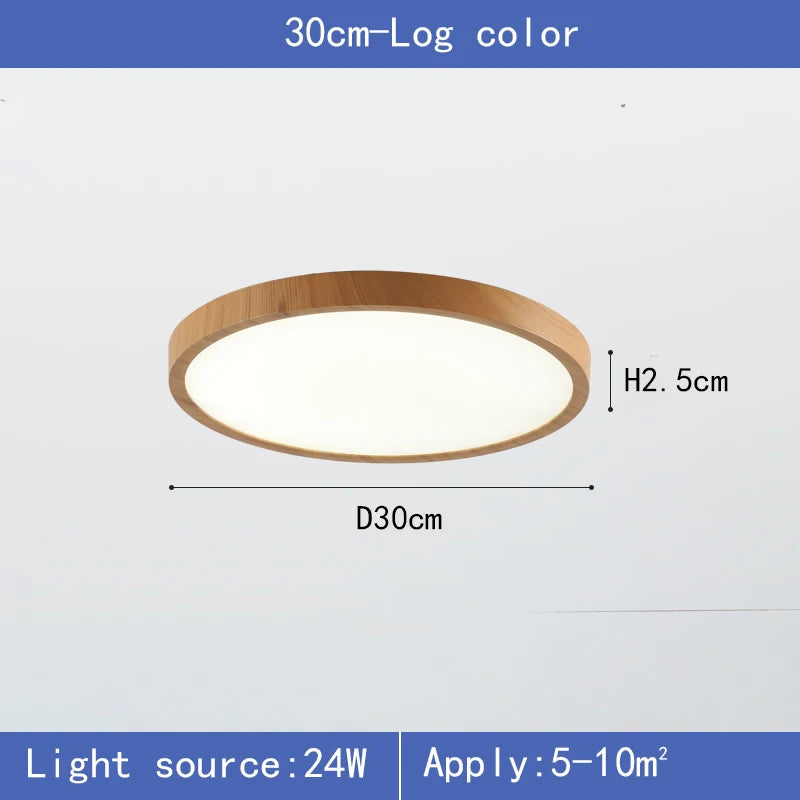 Modern LED Ceiling Light Circular Ultrathin Wood Grain Walnut Decorative Light Indoor Bedroom Living Room Dining Room Home Light