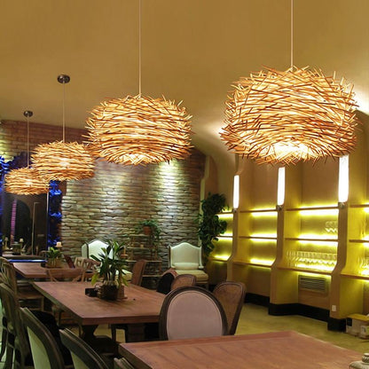Handmade Bird Nest Pendant Light Wicker Wood Hotel Restaurant Dinning Room Cafe Bar Nordic Rattan lustre Modern Hanging Suspension