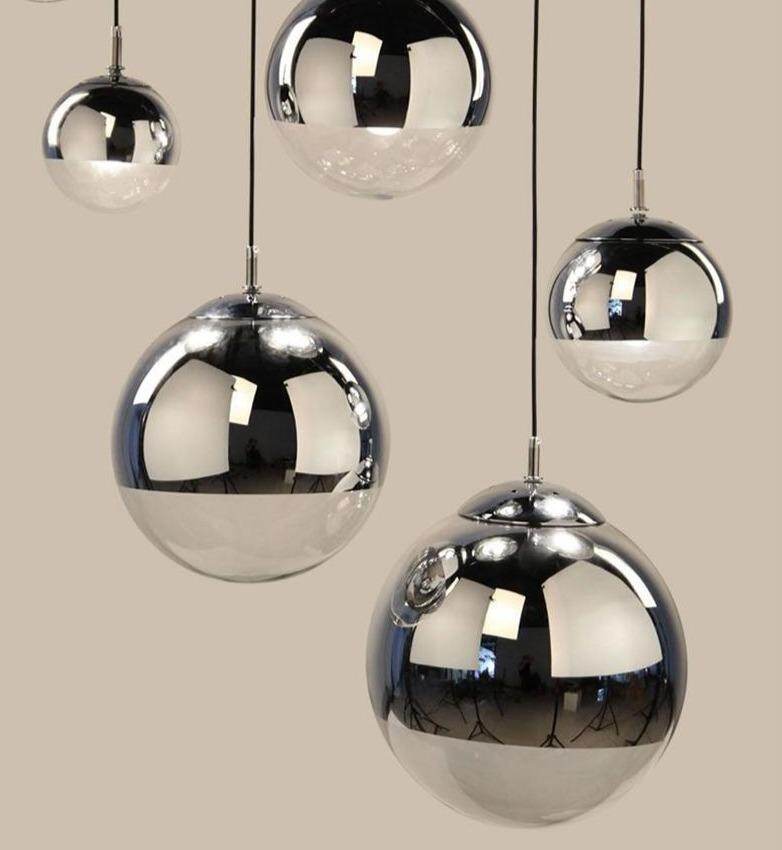 Modern Pendant Lights Silver Mirror Ball Hanglamp Globe Glass Led Lamp Kitchen Living Room Bedroom Home Suspension Luminaire