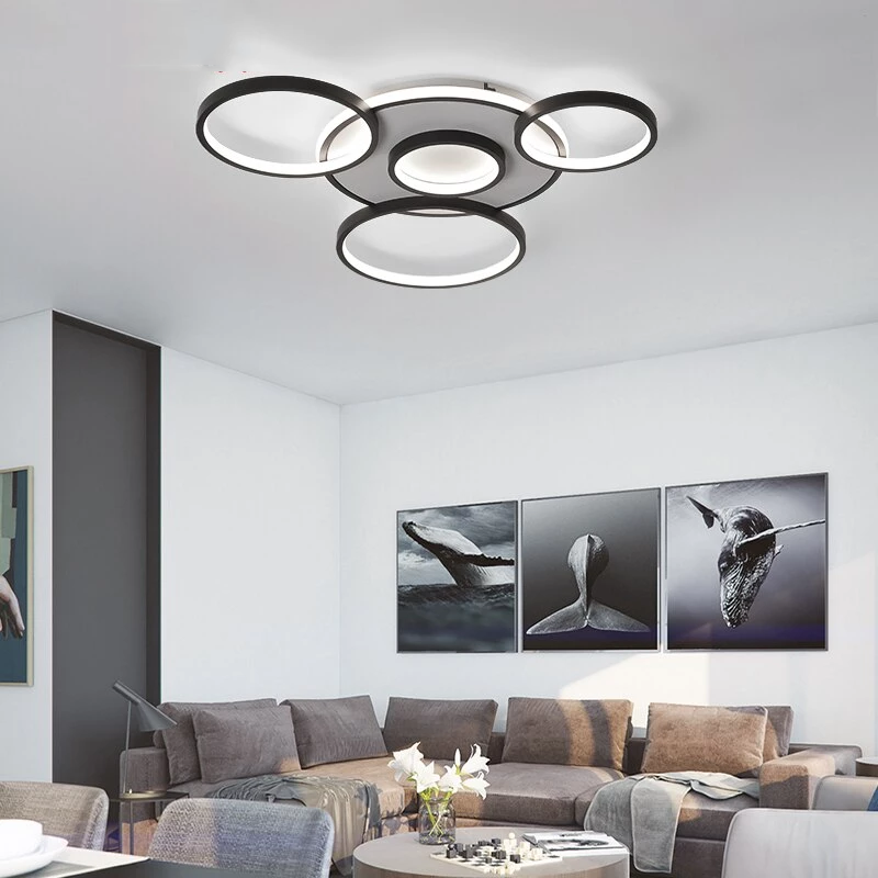 Modern LED Ceiling Lights Black Indoor Lighting Living Room Dining Room Kitchen Hotel Hanging Ceiling Lamp With Remote Control
