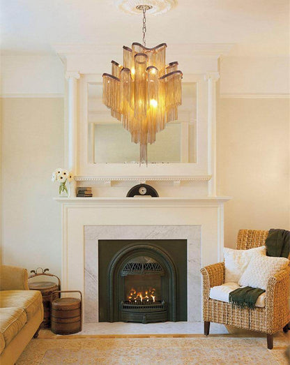 Modern Luxury Silver Gold Aluminium chain fringed Pendant Lamp Luxury Stair Pendant Hanging Light for Home Hotel Decoration