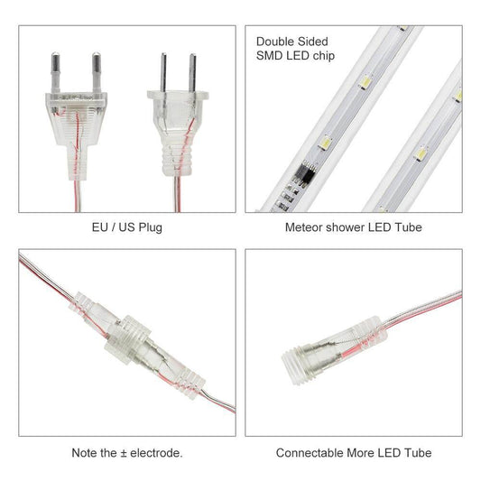 30cm 50cm 8 Tubes Waterproof Meteor Shower Rain LED String Lights Outdoor Christmas Decoration for Home Tree EU/US Plug