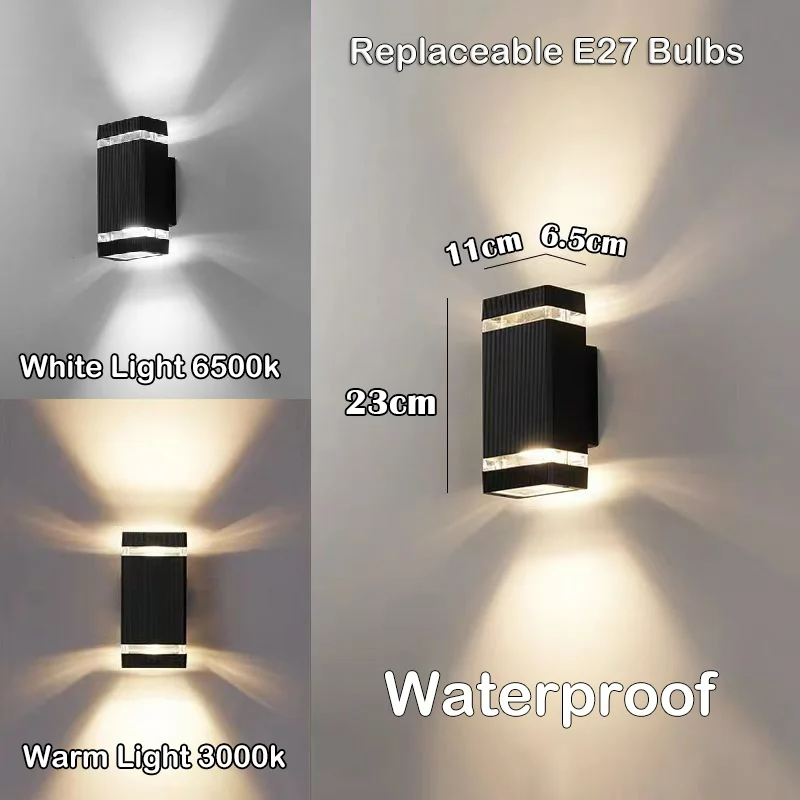 Replaceable Bulb Wall Light Outdoor LED Wall Lamp Up Down Porch Light Waterproof Exterior Sconce Light for Balcony Garden Stair