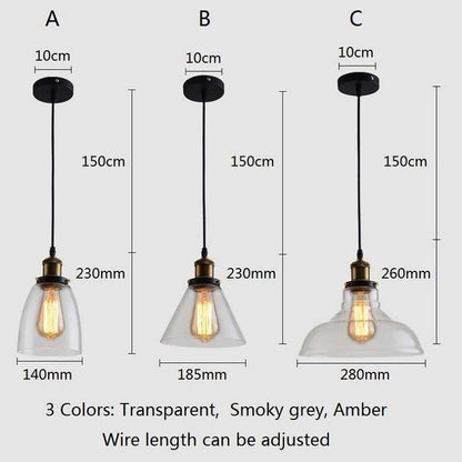 Vintage Glass Pendant Lights Loft Hang Lamp Smoky Grey Hanging Light