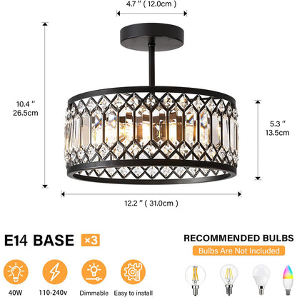 Modern Small Black Crystal Ceiling Light Dimmable High Ceiling Hallway Crystal Ceiling Light