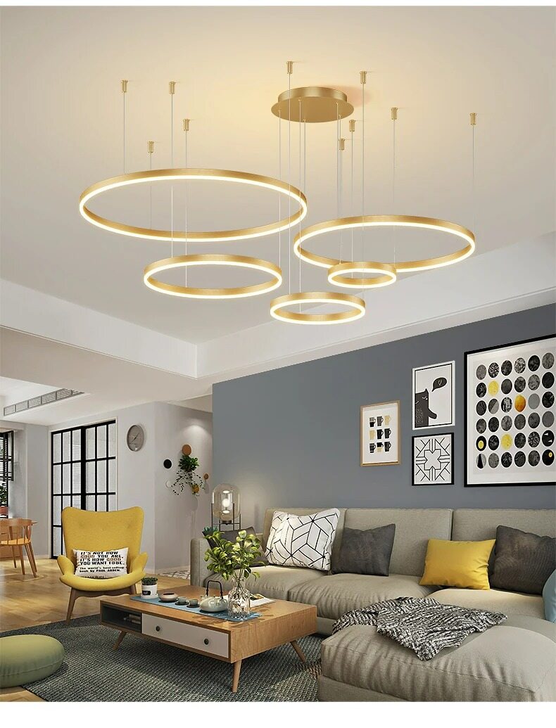 Nordic LED Pendant Lights Art Free combination Rings Cord Pendant Lamp For Living Room Kitchen Cafe Bedroom Hanging Lights