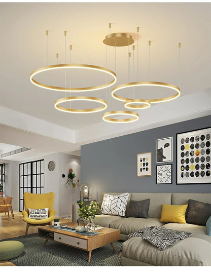 Nordic LED Pendant Lights Art Free combination Rings Cord Pendant Lamp For Living Room Kitchen Cafe Bedroom Hanging Lights