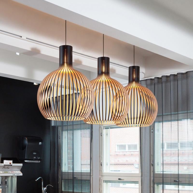 Modern Black Wood Birdcage E27 Bulb Pendant Lights Home Deco Pendant Lamp