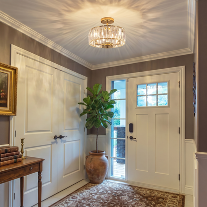 Modern Gold Round Crystal Ceiling Light K9 Crystal Semi Flush Mount Fixture for Living Room Bedroom Hallway