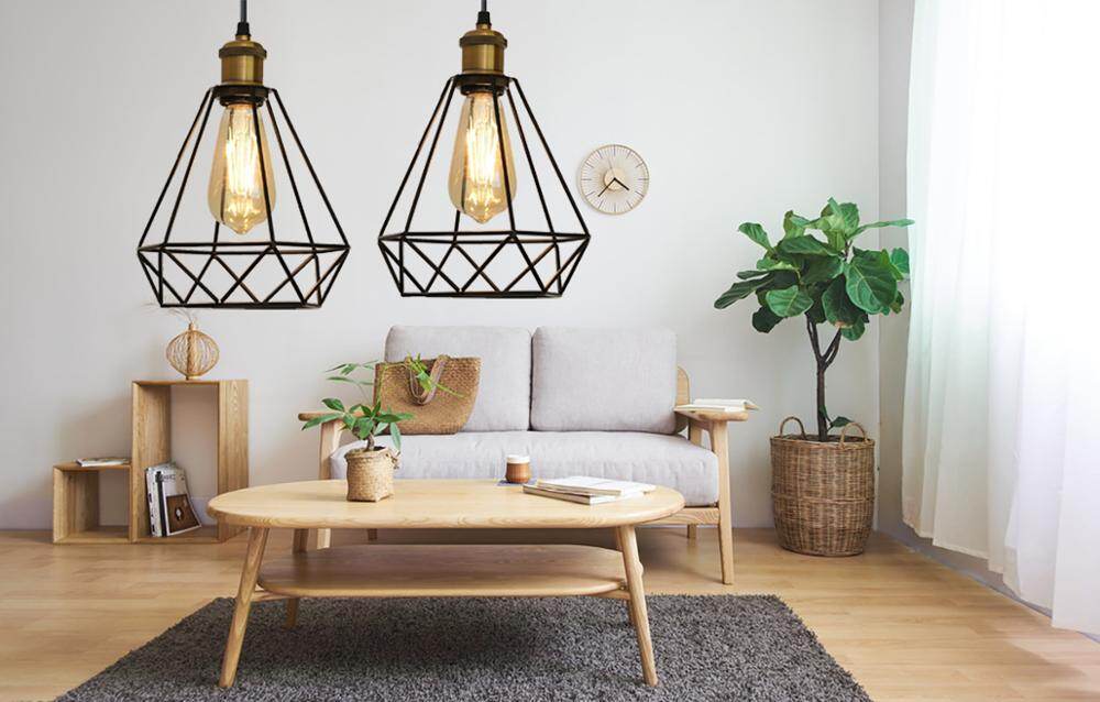 Modern  Industrial Vintage Cage Pendant Light Iron Art Diamond Pyramid Wrought home Ceiling Lamp Suitable for E27 bulbs