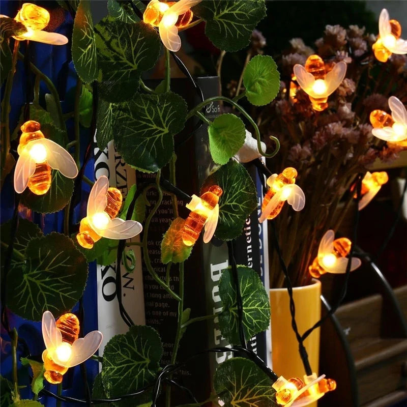 New Solar Powered Cute Honey Bee Led String Fairy Light 20leds 50leds Bee Outdoor Garden Fence Patio Christmas Garland Lights
